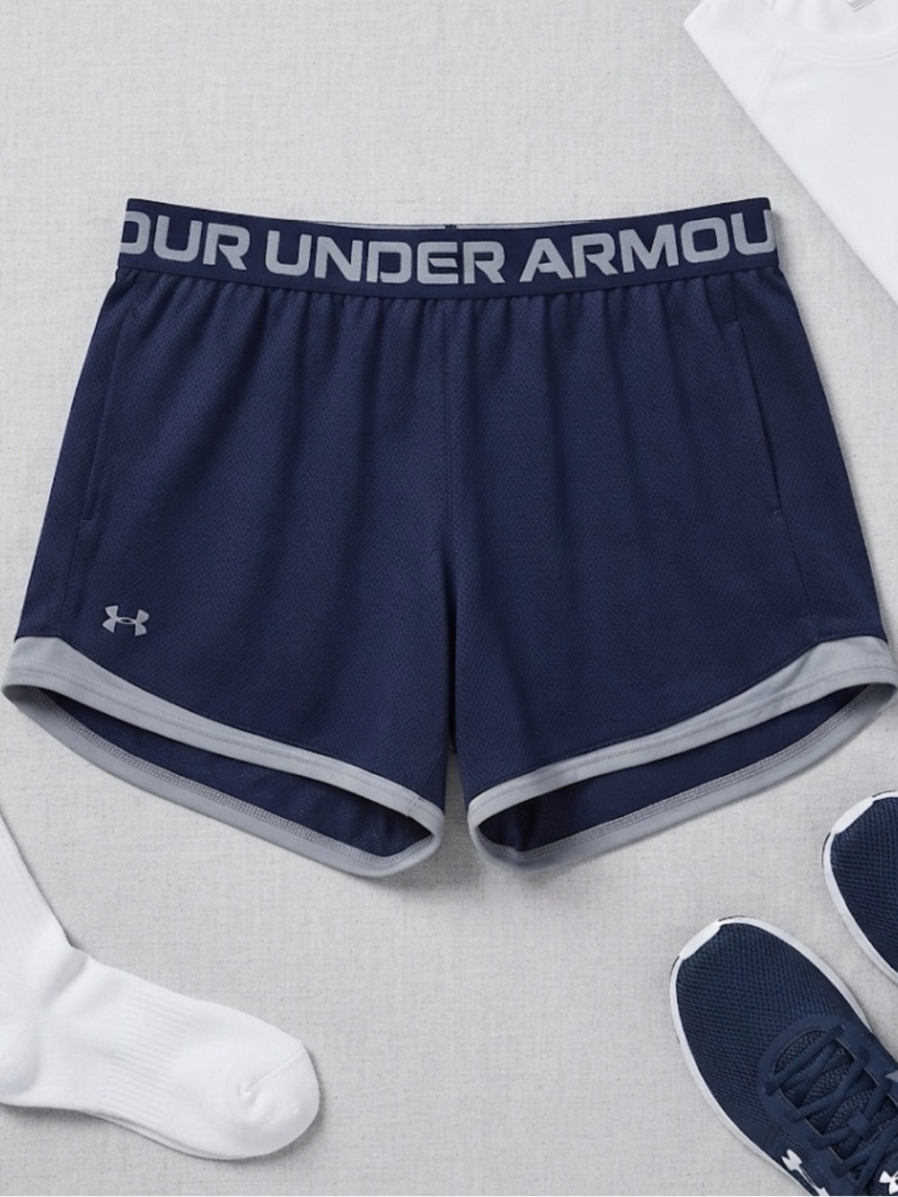 Under Armour Navy Athletic Running Shorts with Gray Trim